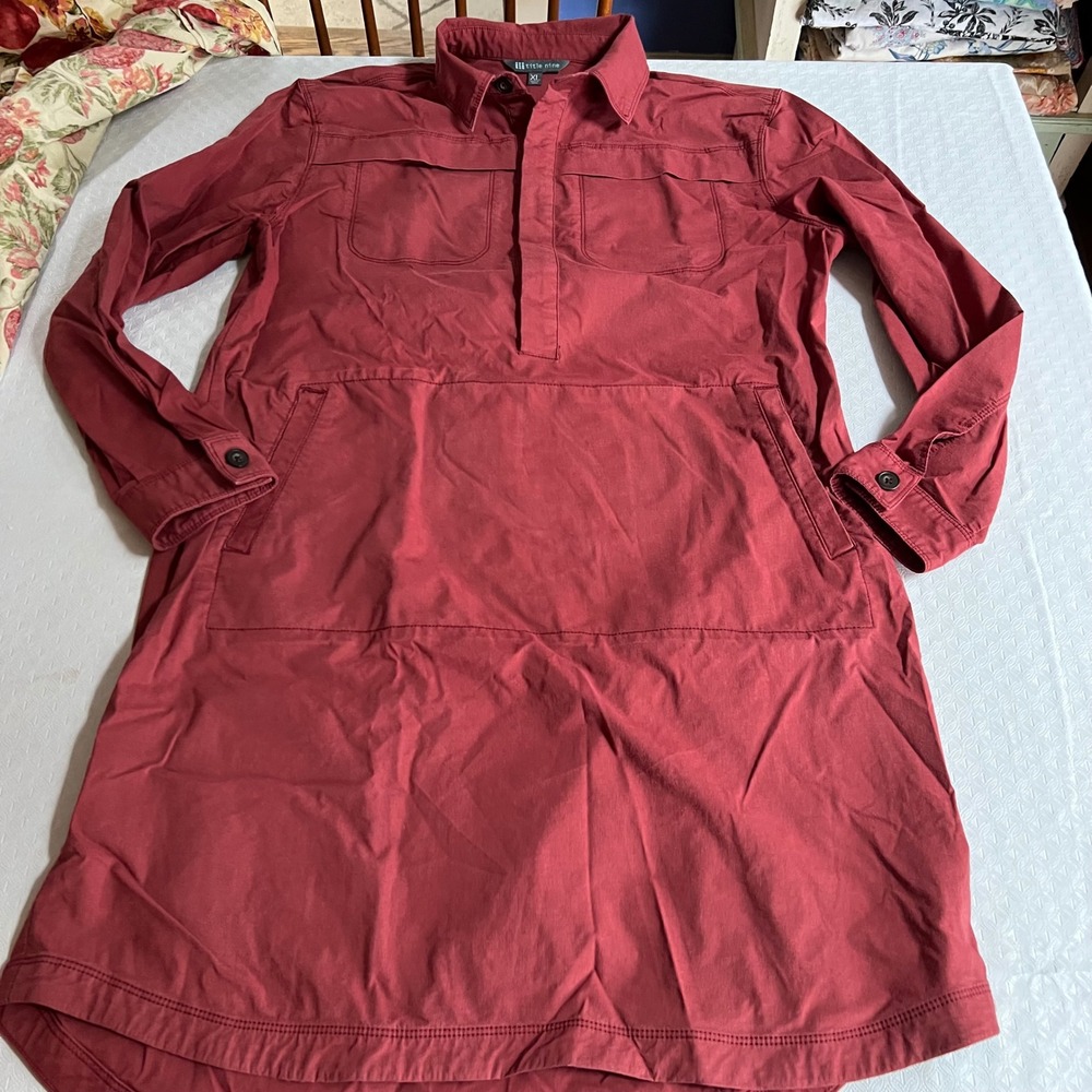 Title Nine Wren Utility Shirt Dress XL Brick Red Ripstop Cotton Long Sleeve